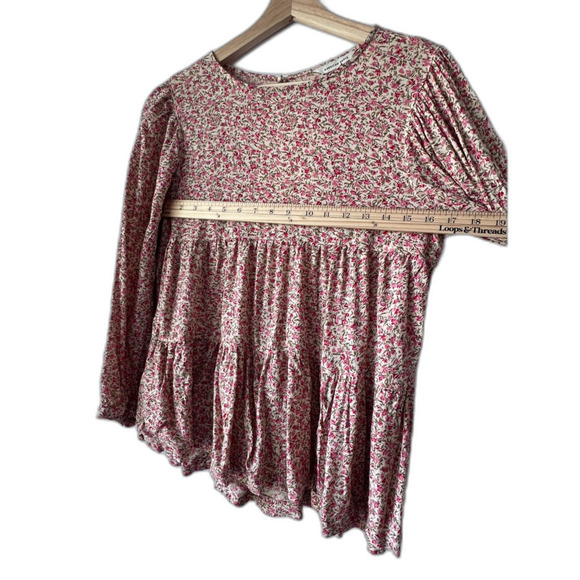 Romantic floral long sleeve fresh color open back blouse button top women XS - Picture 8 of 10